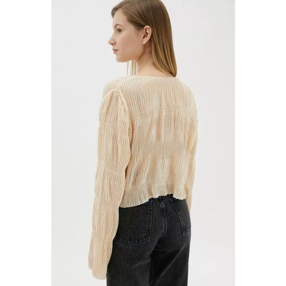 Urban Outfitters Aliyah Plisse Button-Front Blouse - Picture 2 of 9